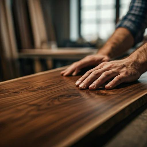 Woodworker craftsman detailing slab